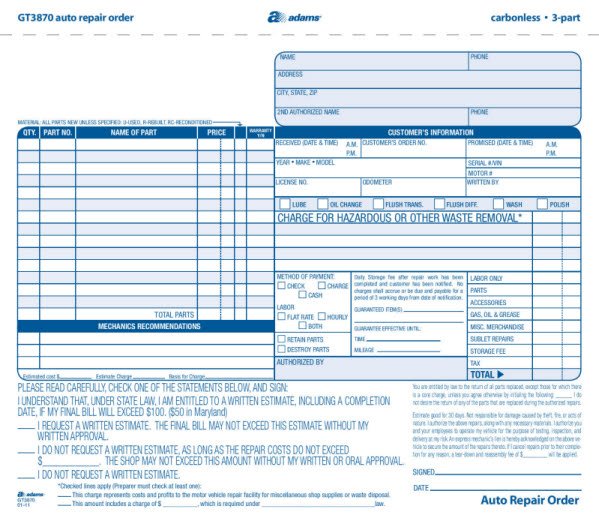 auto repair orders