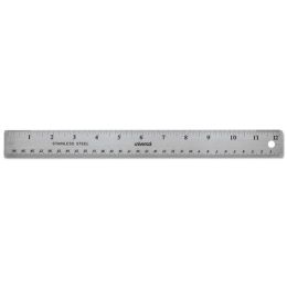Universal Stainless Steel Ruler w/Cork Back and Hanging Hole, 12, Silver