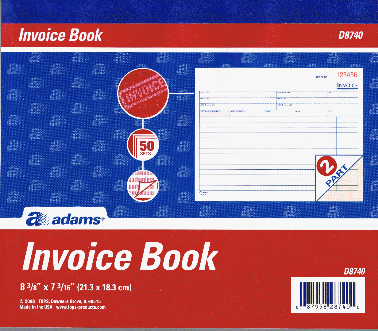 Adams D8740 Invoice Book
