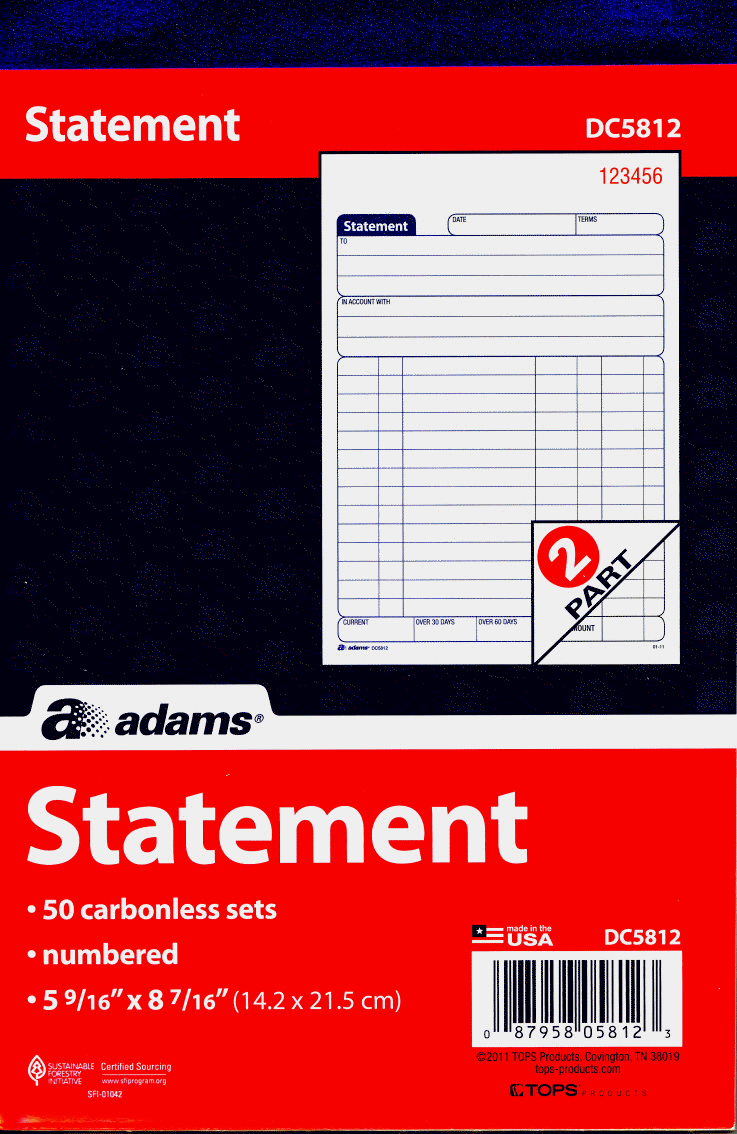 Details about   Adams Statement Book White/Canary 5-9/16 x 8-7/16 Inches, 2-Part Carbonless 