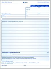 Adams NC3824 Additional Work Authorization Forms - 3 Part