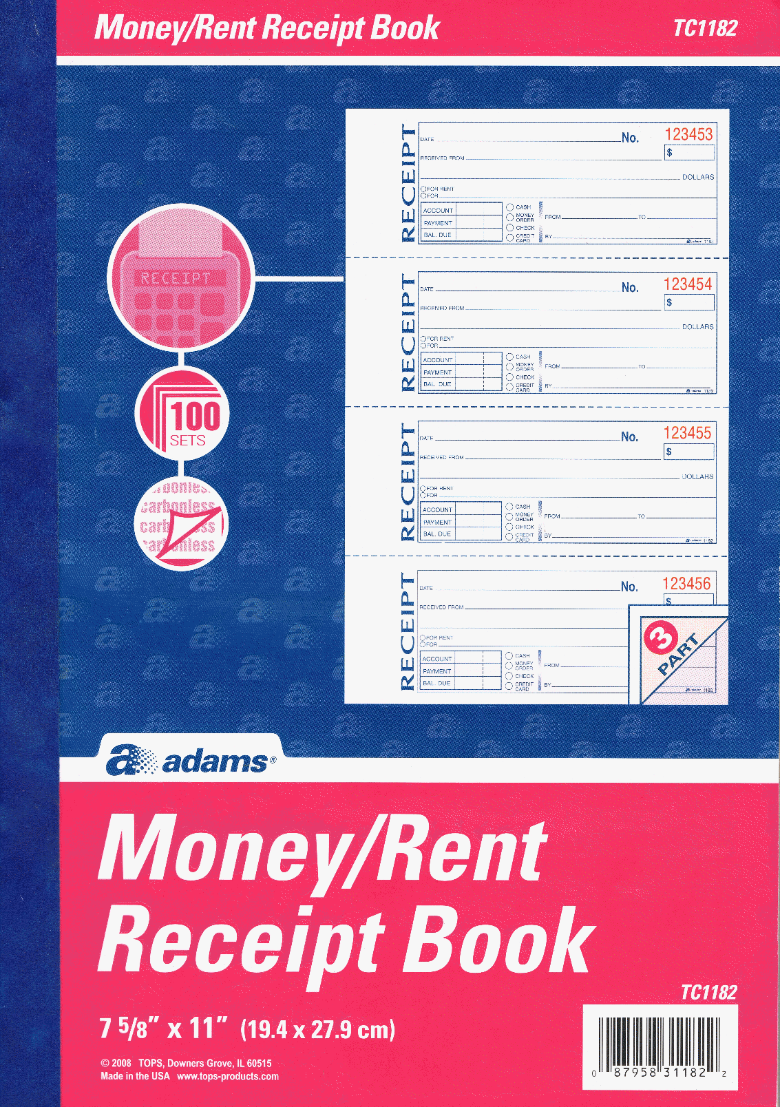 Adams TC1182 Money Receipt Book