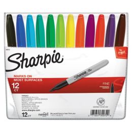 SANFORD Fine Tip Permanent Marker, Fine Bullet Tip, Assorted Colors, 12/Set