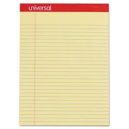 Universal Perforated Writing Pads, Wide/Legal Rule, 8.5 x 11.75, Canary, 50 Sheets, Dozen